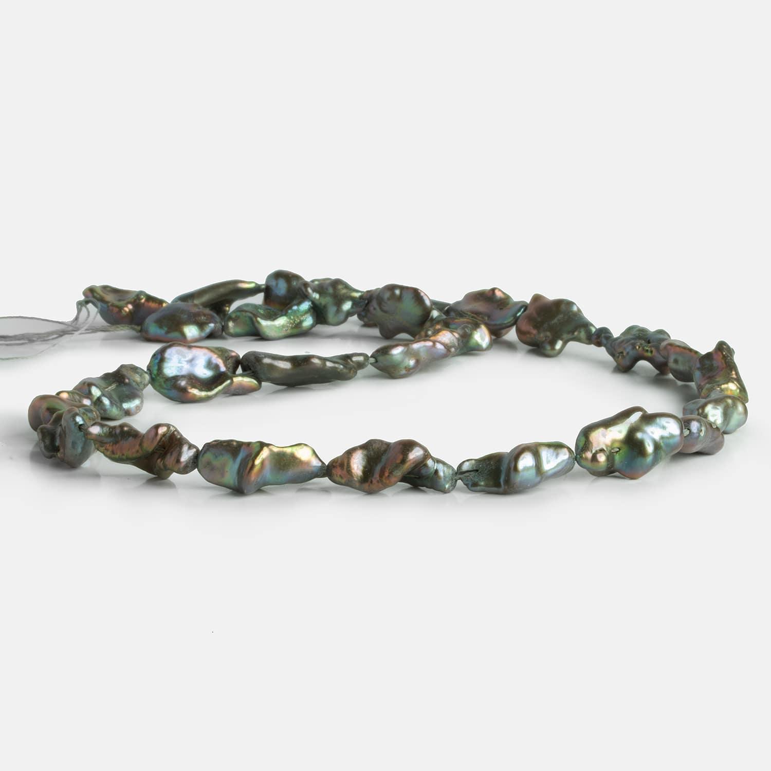 Sage Peacock Keshi Straight-Drilled Pearls 15 inch 17 pieces - The Bead Traders