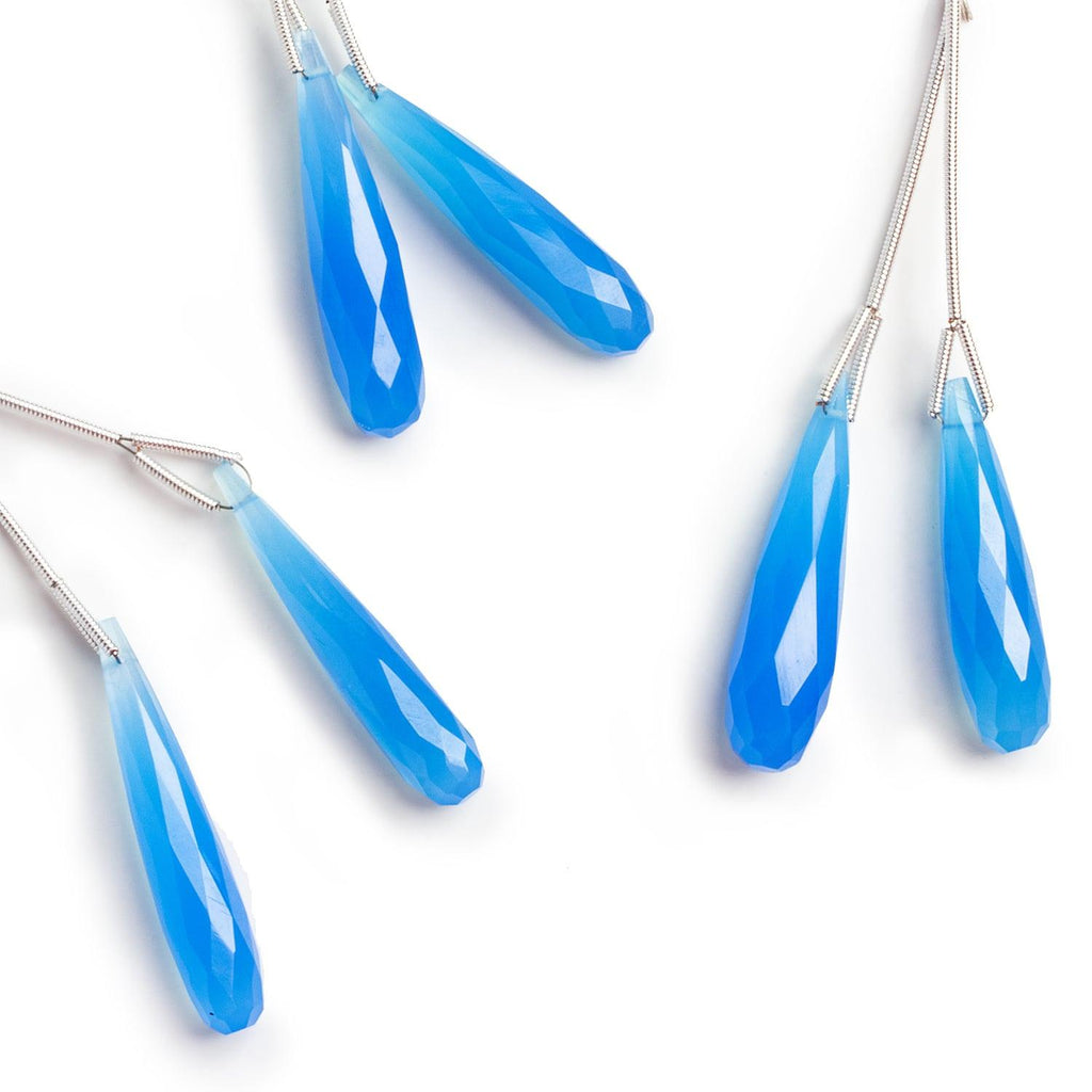 Santorini Blue Chalcedony Faceted Teardrop Pendants 2 beads - The Bead Traders