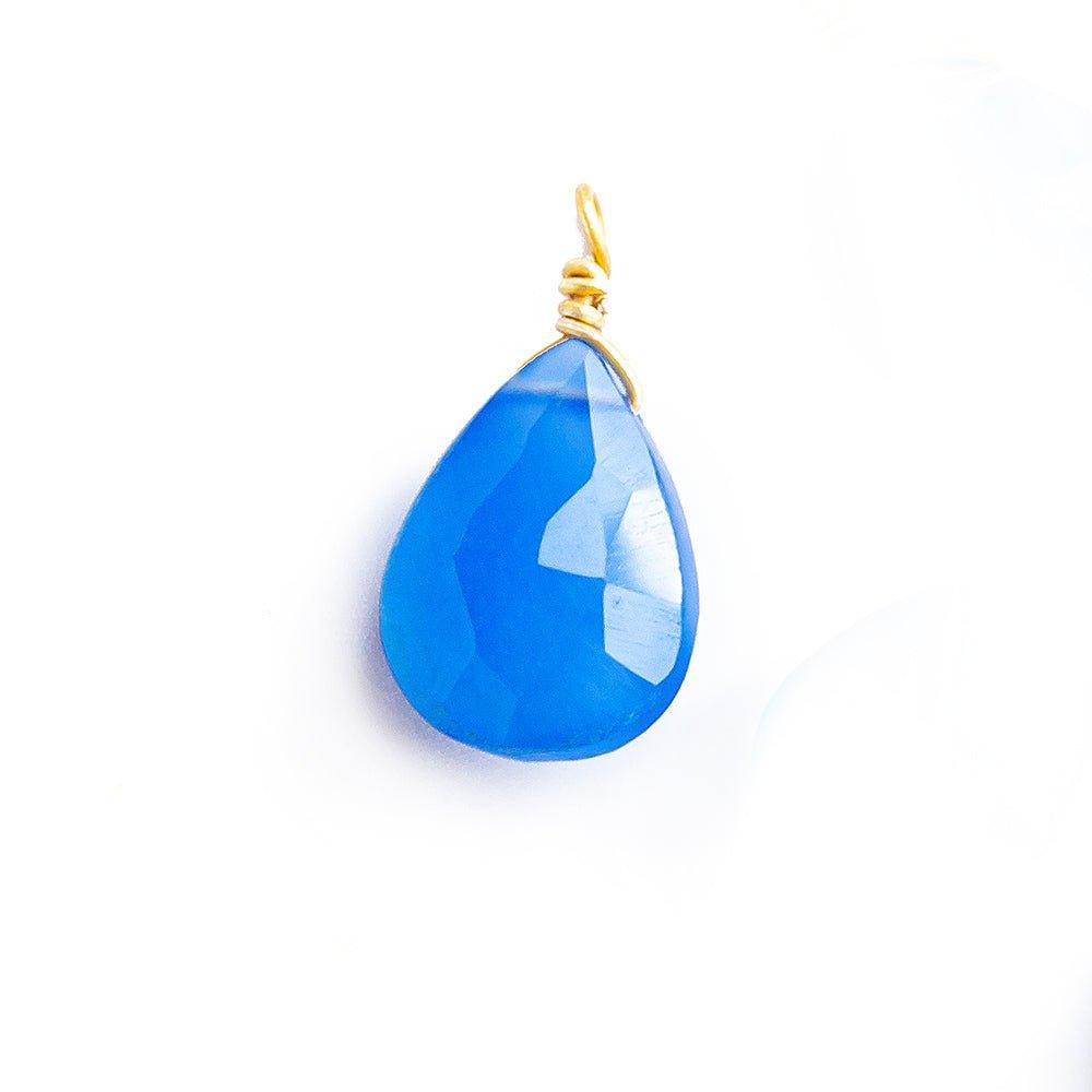 Santorini Blue Chalcedony Pear Wire Wrapped Pendant 1 Piece - The Bead Traders