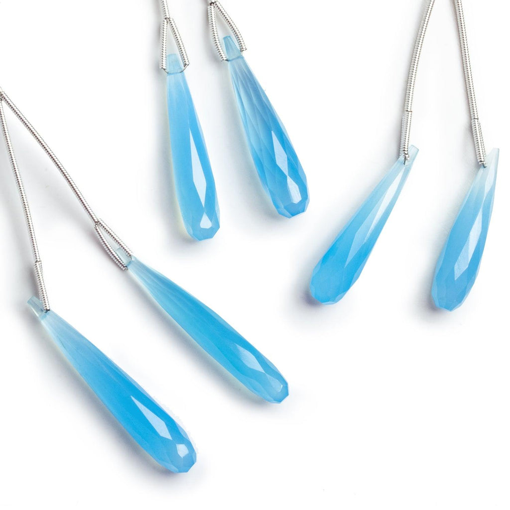Santorini Light Blue Chalcedony Faceted Teardrop Pendants 2 beads - The Bead Traders