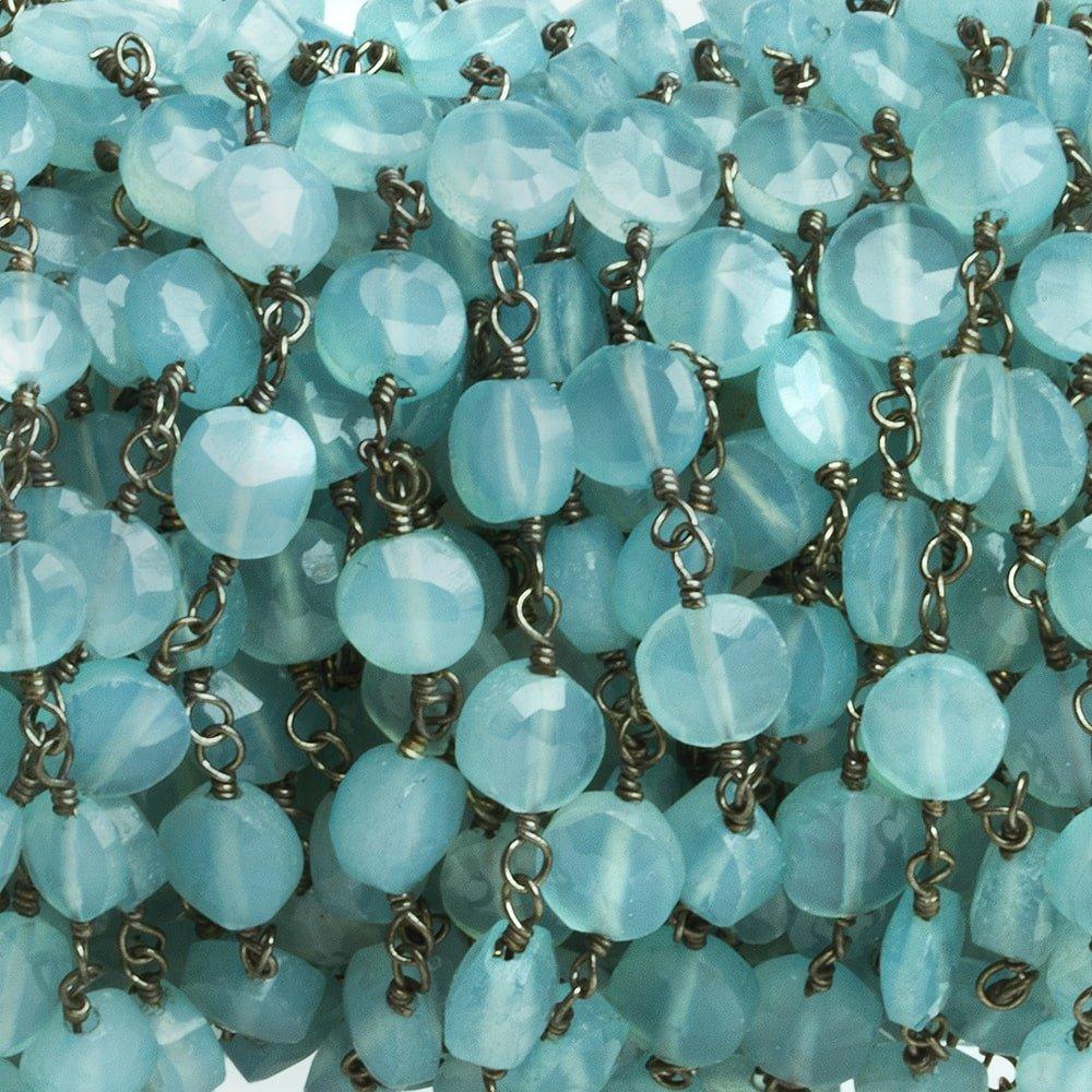 Seafoam Blue Chalcedony Faceted Coin Black Gold Chain 28 pieces - The Bead Traders