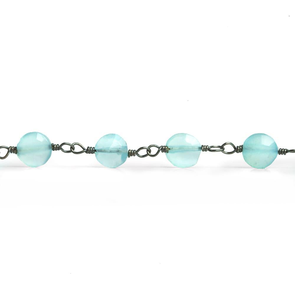 Seafoam Blue Chalcedony Faceted Coin Black Gold Chain 28 pieces - The Bead Traders