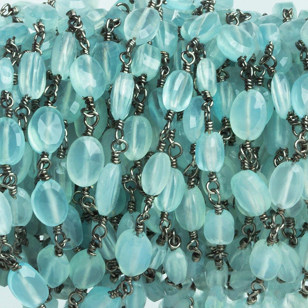 Seafoam Blue Chalcedony Faceted Oval Black Gold Chain 25 pieces - The Bead Traders