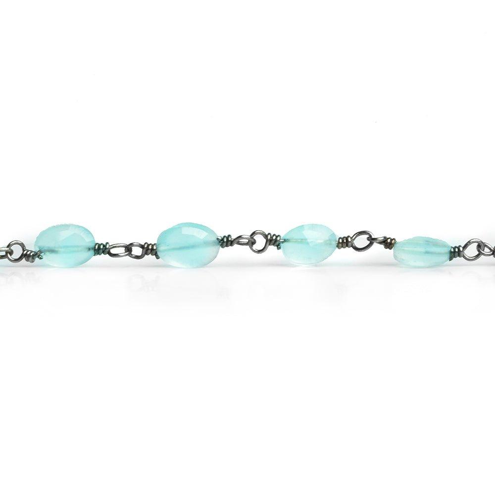 Seafoam Blue Chalcedony Faceted Oval Black Gold Chain 25 pieces - The Bead Traders