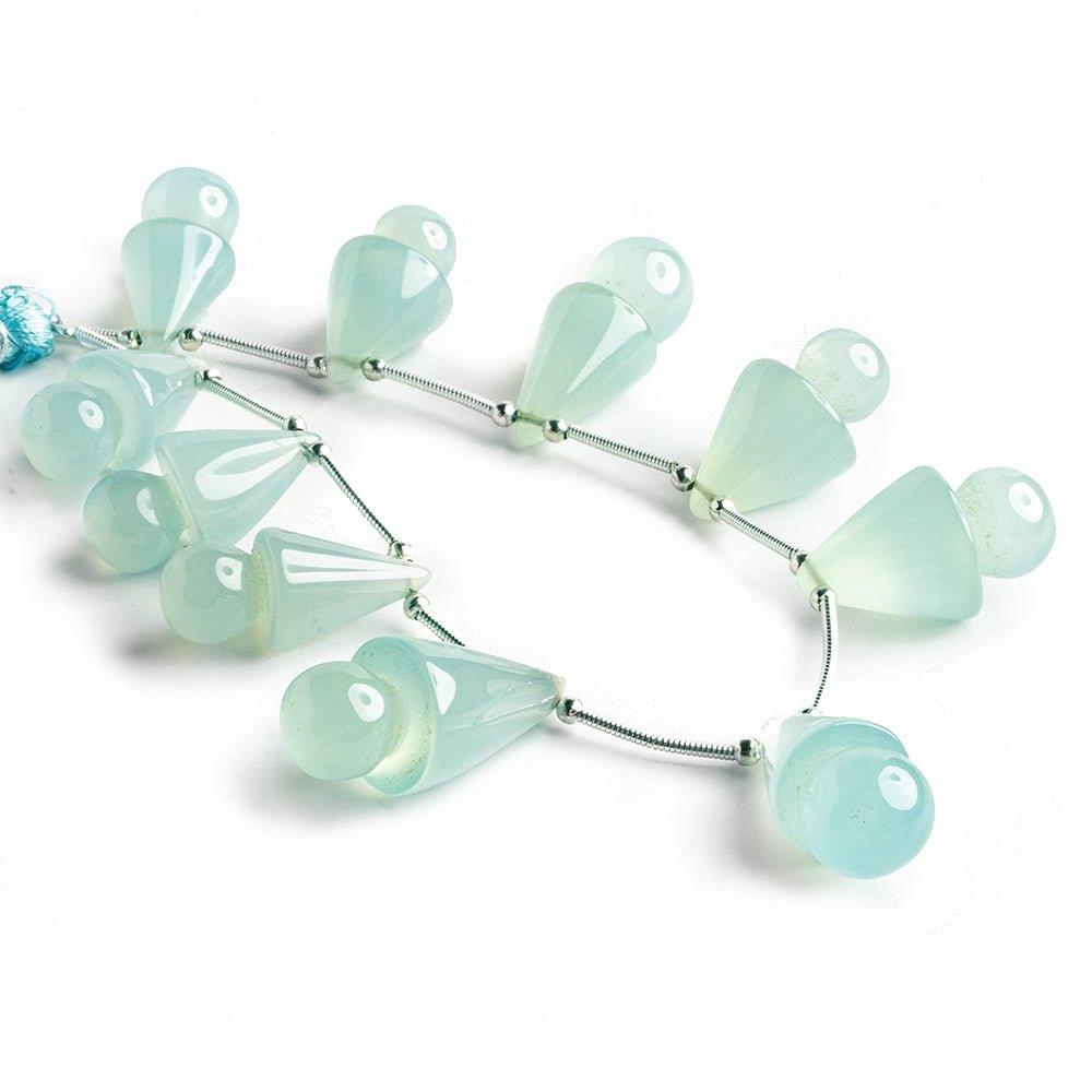 Seafoam Blue Chalcedony Fancy Cone Beads 7.5 inch 9 pieces - The Bead Traders
