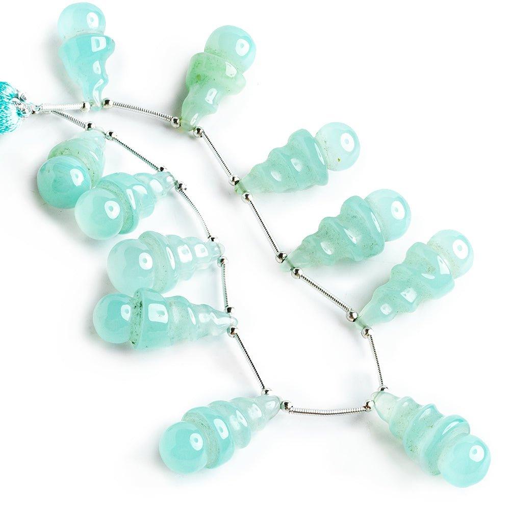 Seafoam Blue Chalcedony Fancy Twist Beads 7.5 inch 11 pieces - The Bead Traders