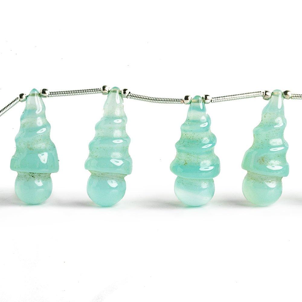 Seafoam Blue Chalcedony Fancy Twist Beads 7.5 inch 11 pieces - The Bead Traders