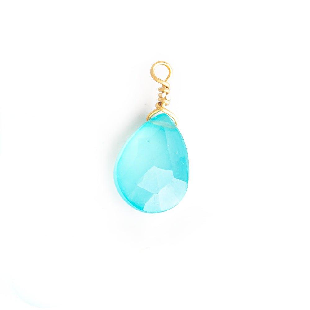 Seafoam Blue Chalcedony Pear Wire Wrapped Pendant 1 Piece - The Bead Traders