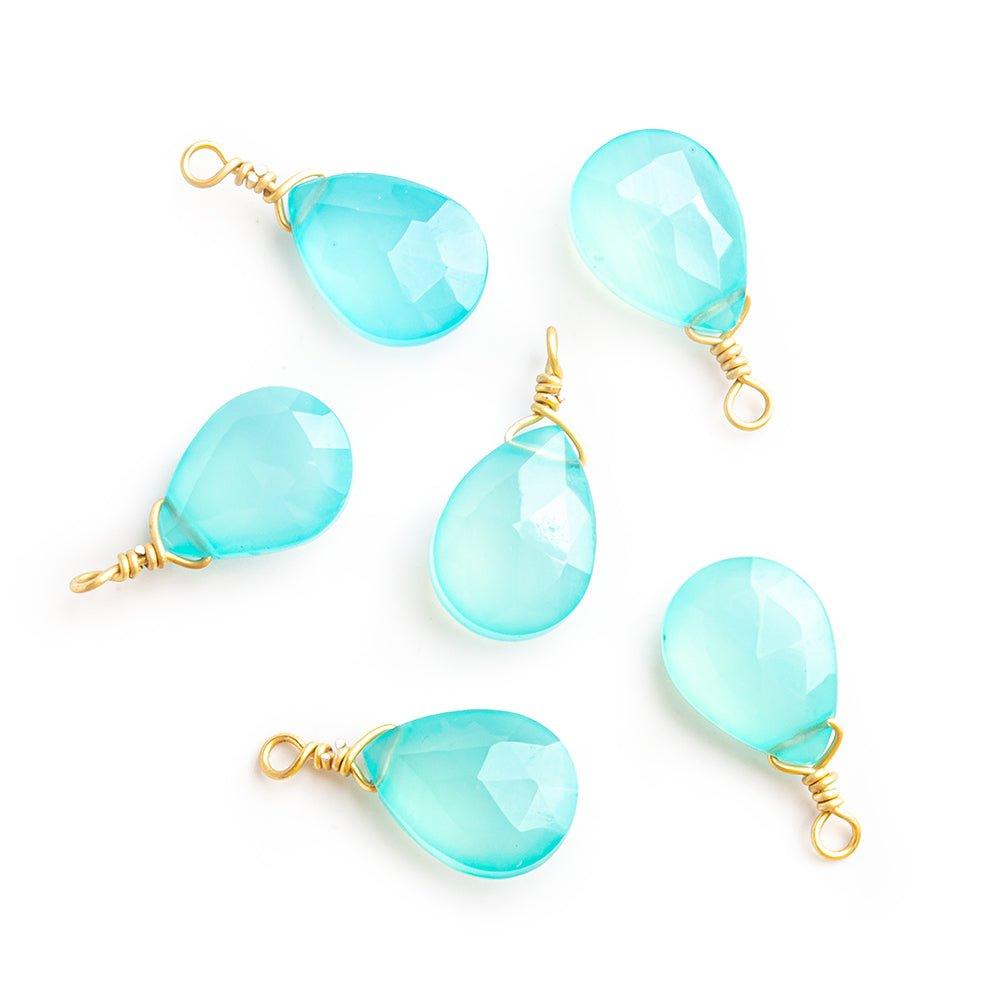 Seafoam Blue Chalcedony Pear Wire Wrapped Pendant 1 Piece - The Bead Traders