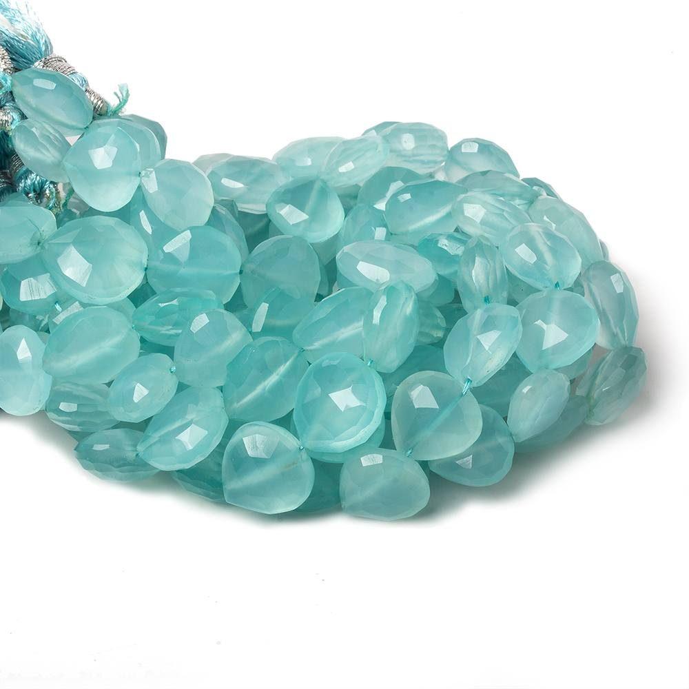 Seafoam Blue Chalcedony straight drilled faceted heart beads 8 inch pieces - The Bead Traders