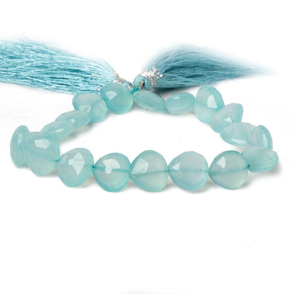 Seafoam Blue Chalcedony straight drilled faceted heart beads 8 inch pieces - The Bead Traders