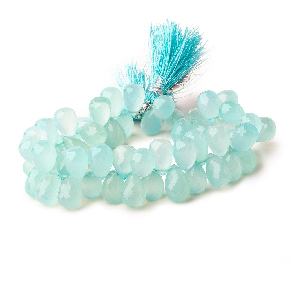 Seafoam Blue Chalcedony top drilled faceted tear drop beads 8 inch 52 pieces - The Bead Traders