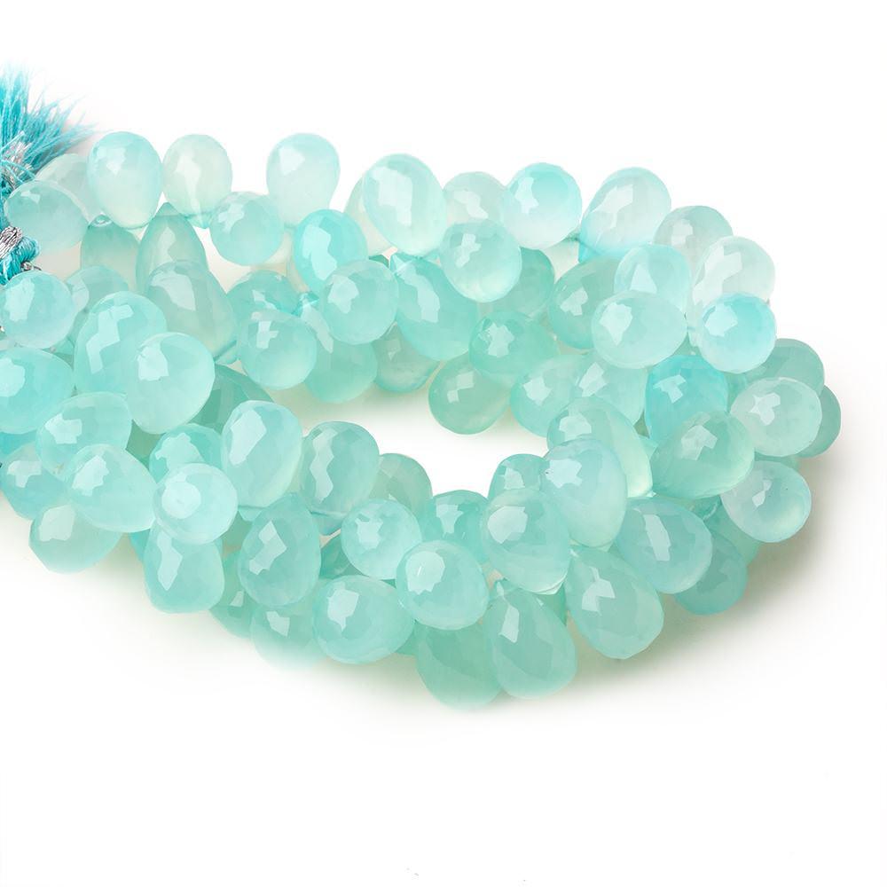 Seafoam Blue Chalcedony top drilled faceted tear drop beads 8 inch 52 pieces - The Bead Traders