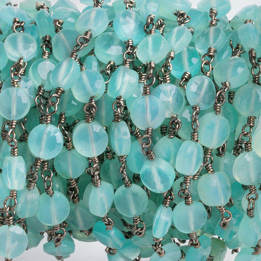Seafoam Chalcedony Faceted Coin Black Gold Chain 27 pieces - The Bead Traders