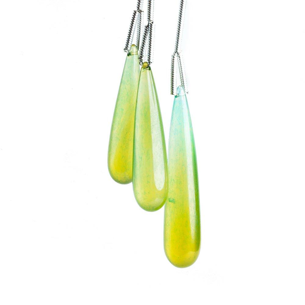 Seaglass Green Chalcedony Plain Teardrop Focal Beads Set of 3 Pieces - The Bead Traders