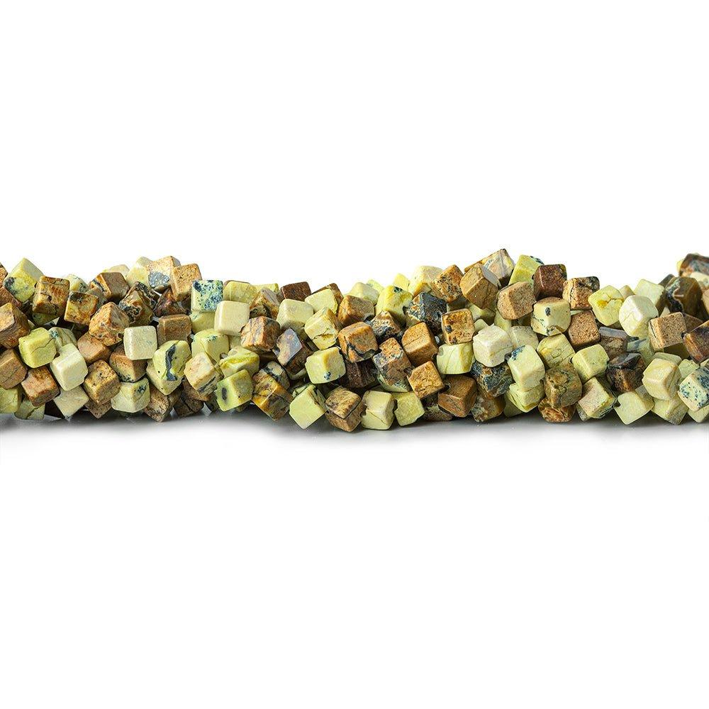 Serpentine Corner Drilled Plain Cube Beads, 15 inch, 4x4mm avg, 80 pieces - The Bead Traders
