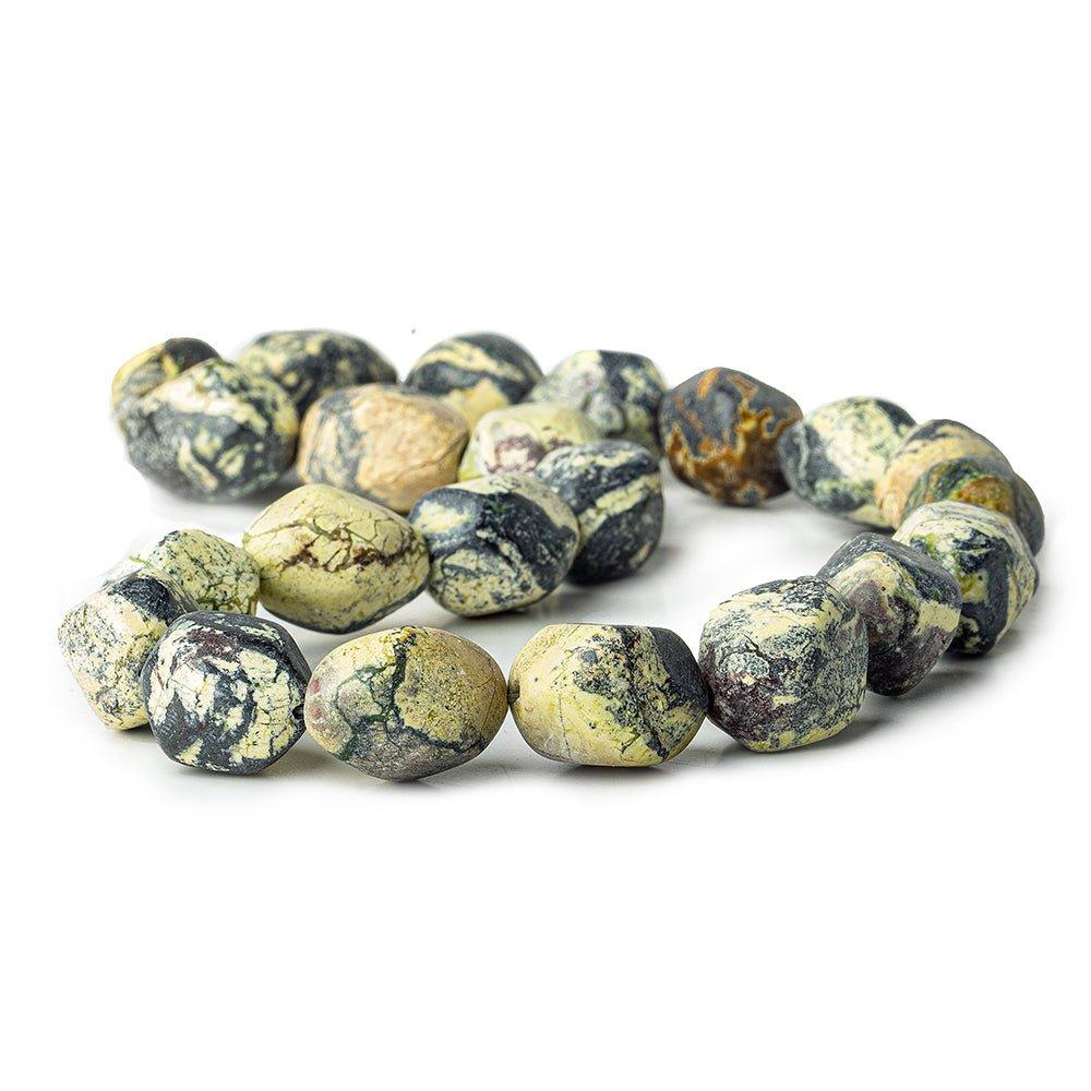 Serpentine Tumbled Faceted Nugget Beads, 14 inch length, 17x13-19x13mm, 21 pieces - The Bead Traders