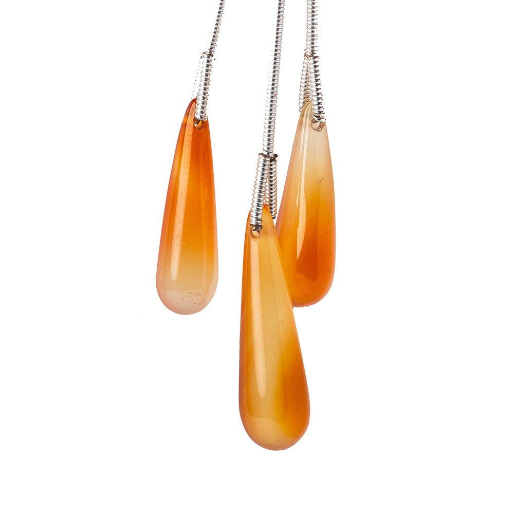 Set of 3 BiColor Orange White Chalcedony plain teardrop pendant focal beads 20x8mm & 25x7mm - The Bead Traders