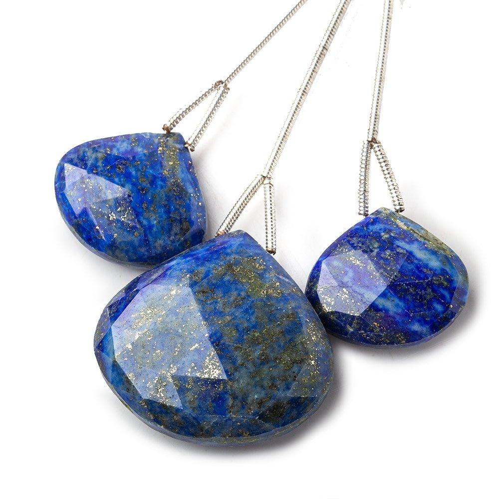 Set of 3 Lapis Lazuli faceted Heart Pendant focal bead 26x26mm & 18x18mm - The Bead Traders