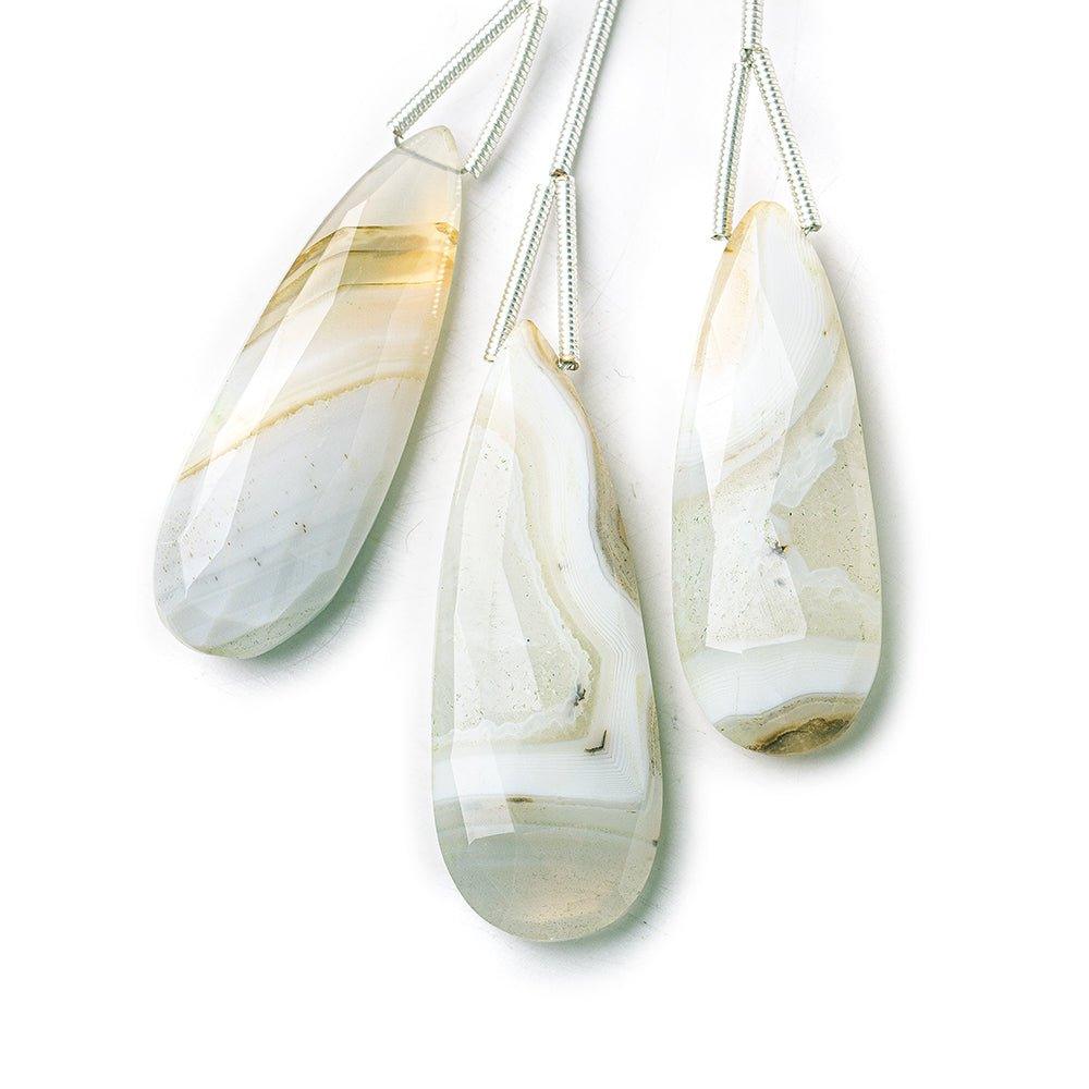 Set of 3 Natural Banded Agate faceted pear Pendant focal beads 26x12mm & 32x15mm - The Bead Traders