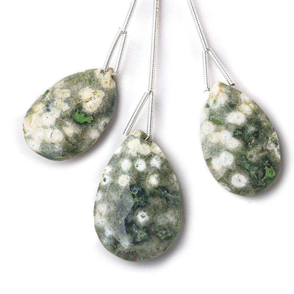Set of 3 Ocean Jasper faceted pear Pendant focal beads 27x16mm & 29x19mm - The Bead Traders