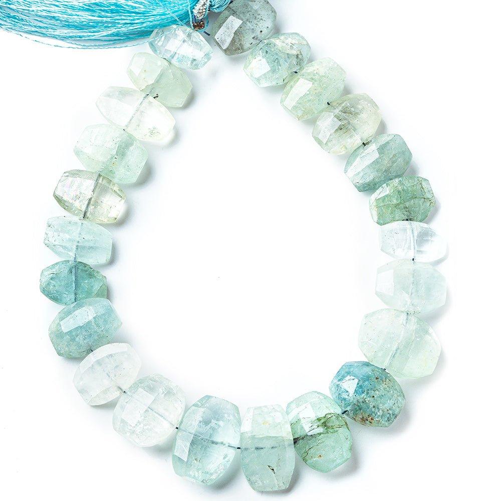 Shaded Aquamarine side drilled faceted cushions 8 inch 21 beads 11x7mm - 14x9mm - The Bead Traders