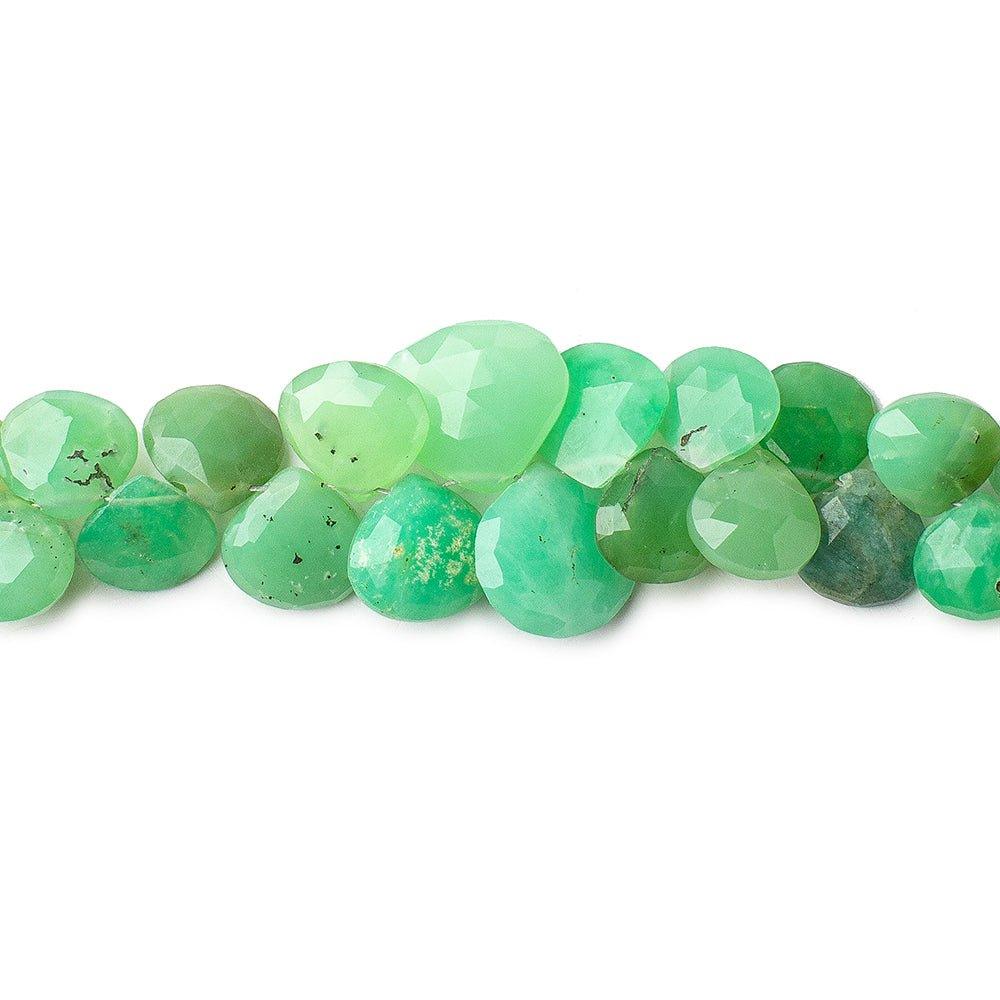 Shaded Chrysoprase faceted heart briolettes 8 inch 54 beads 6x6-11x12mm - The Bead Traders