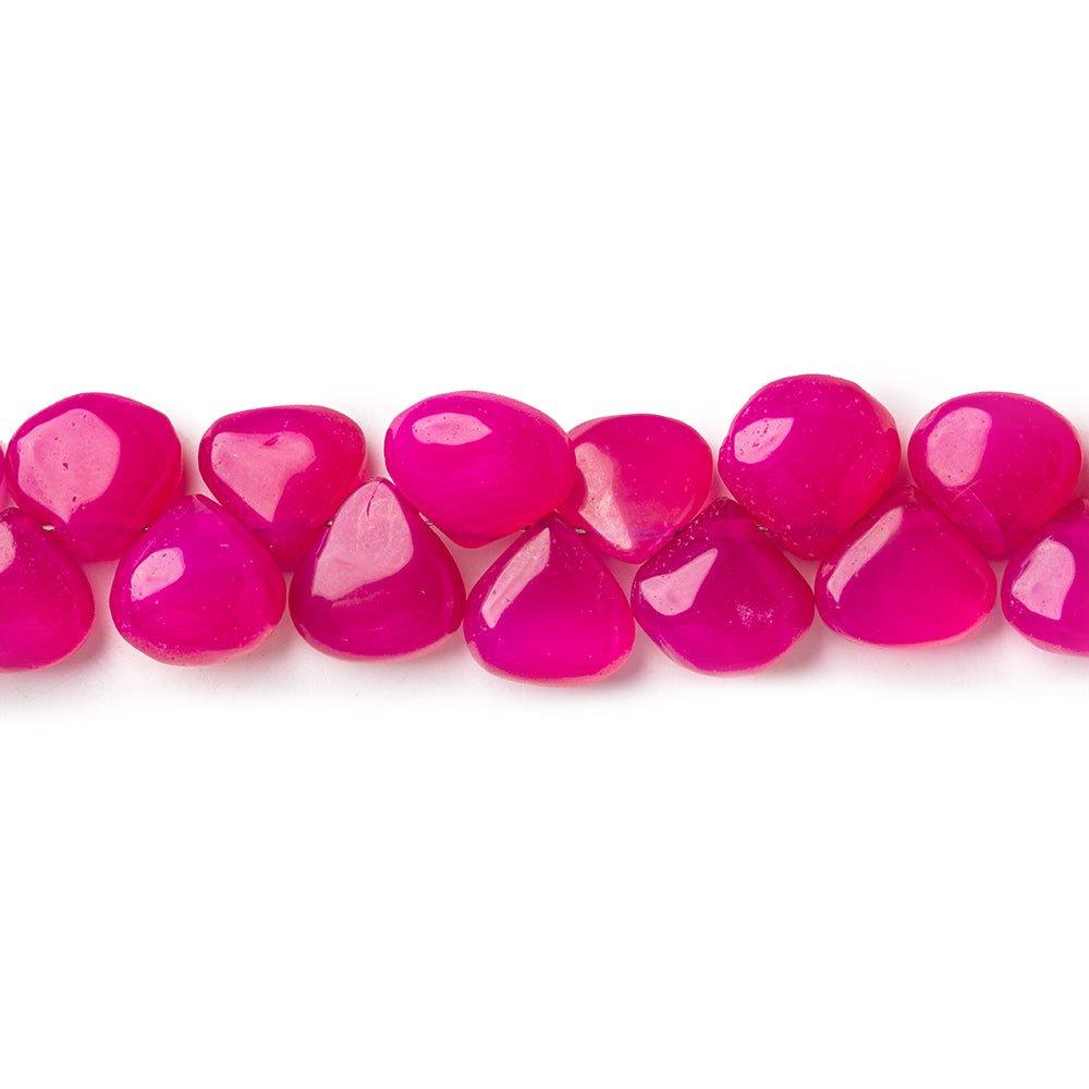 Shaded Neon Pink Chalcedony plain hearts 8 inch 49 beads 7x7mm average - The Bead Traders