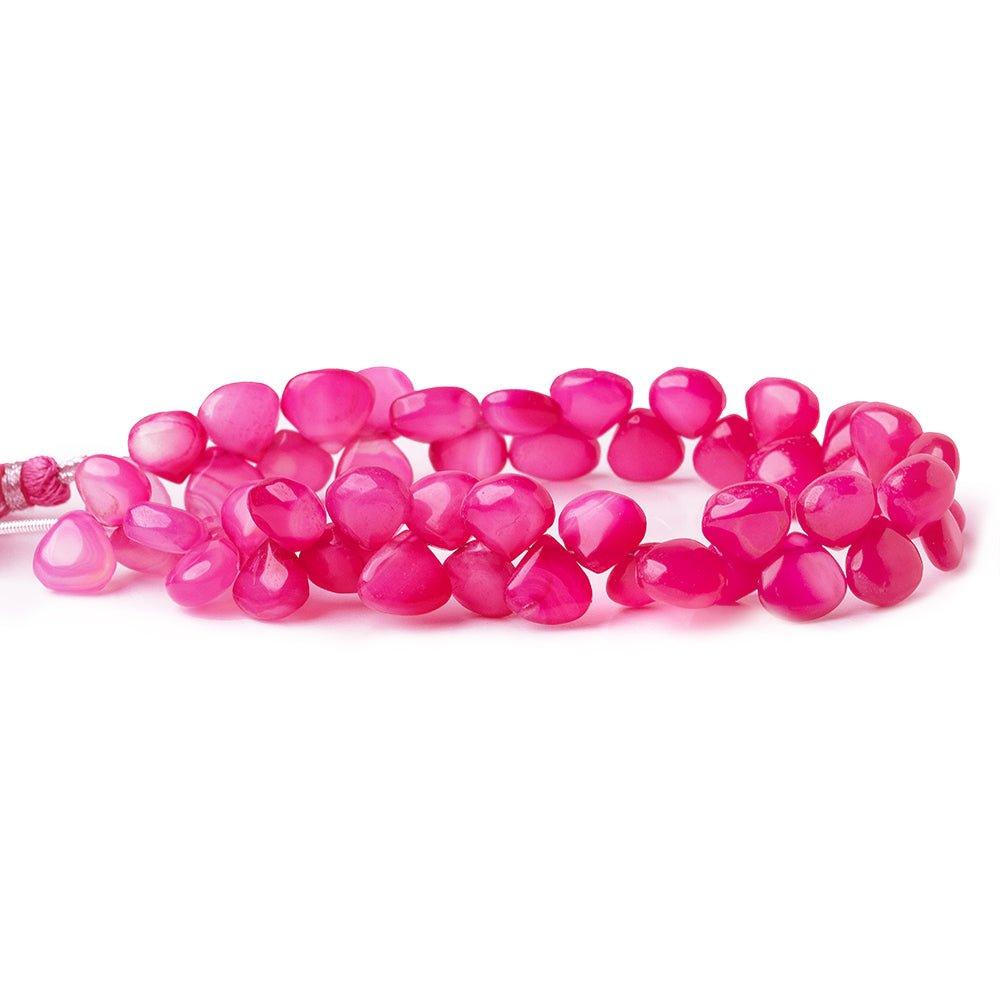 Shaded Neon Pink Chalcedony plain hearts 8 inch 49 beads 7x7mm average - The Bead Traders