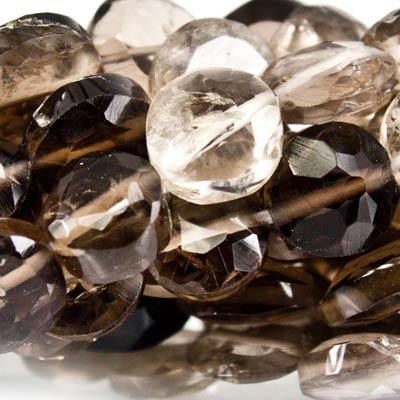 Shaded Smoky Quartz Faceted Straight Drilled 4-5mm Coins - The Bead Traders