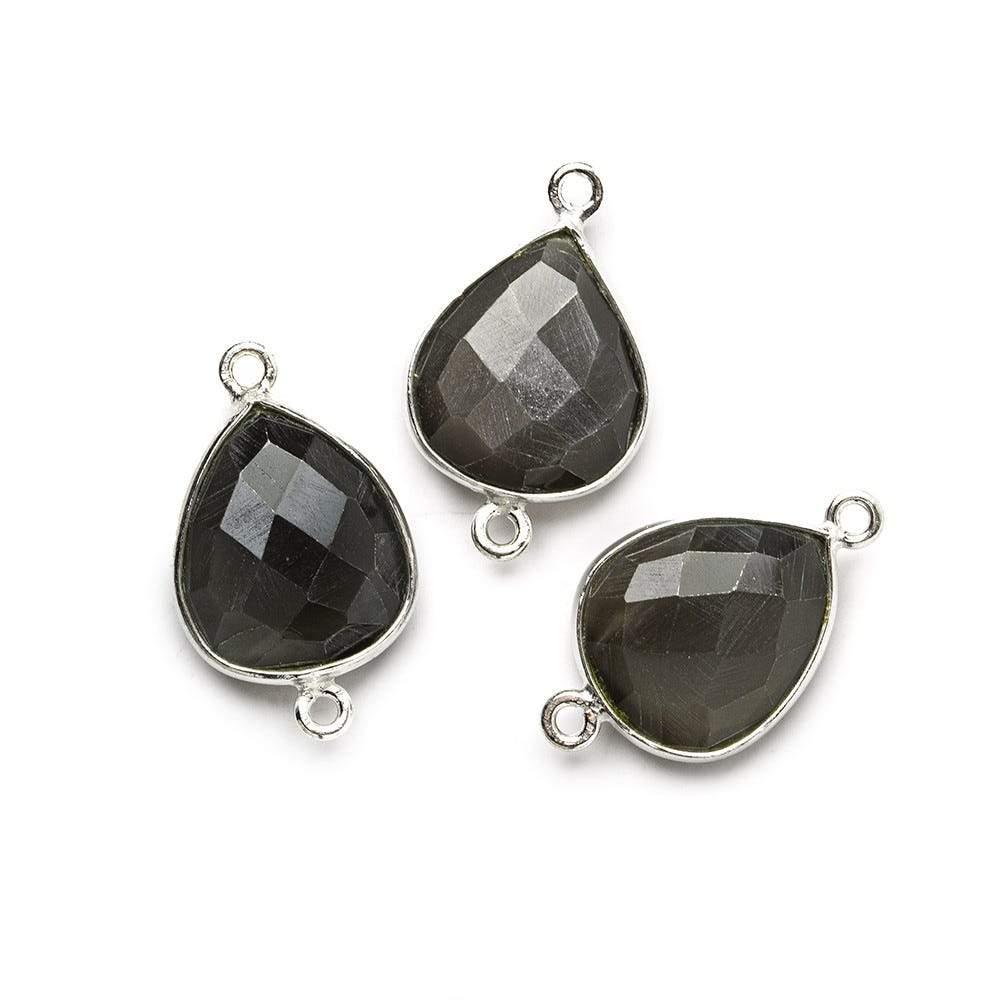 Silver .925 Bezel Dark Platinum Grey Moonstone faceted pear Connector 1 piece - The Bead Traders