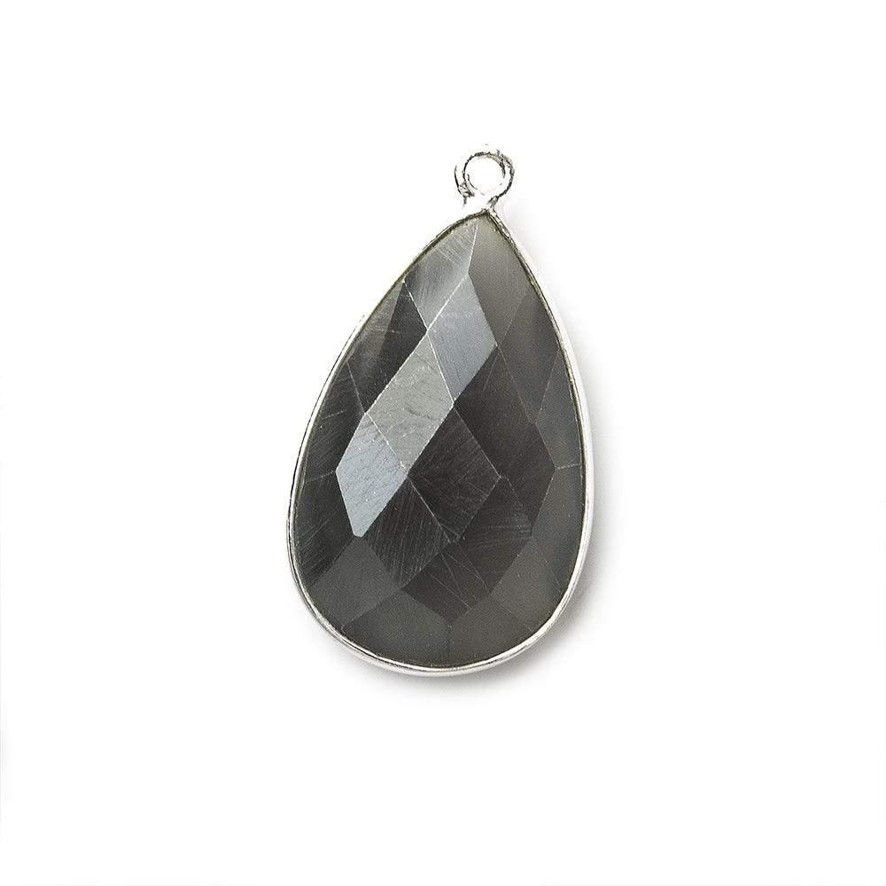 Silver .925 Bezel Platinum Grey Moonstone faceted pear Pendant 1 piece - The Bead Traders