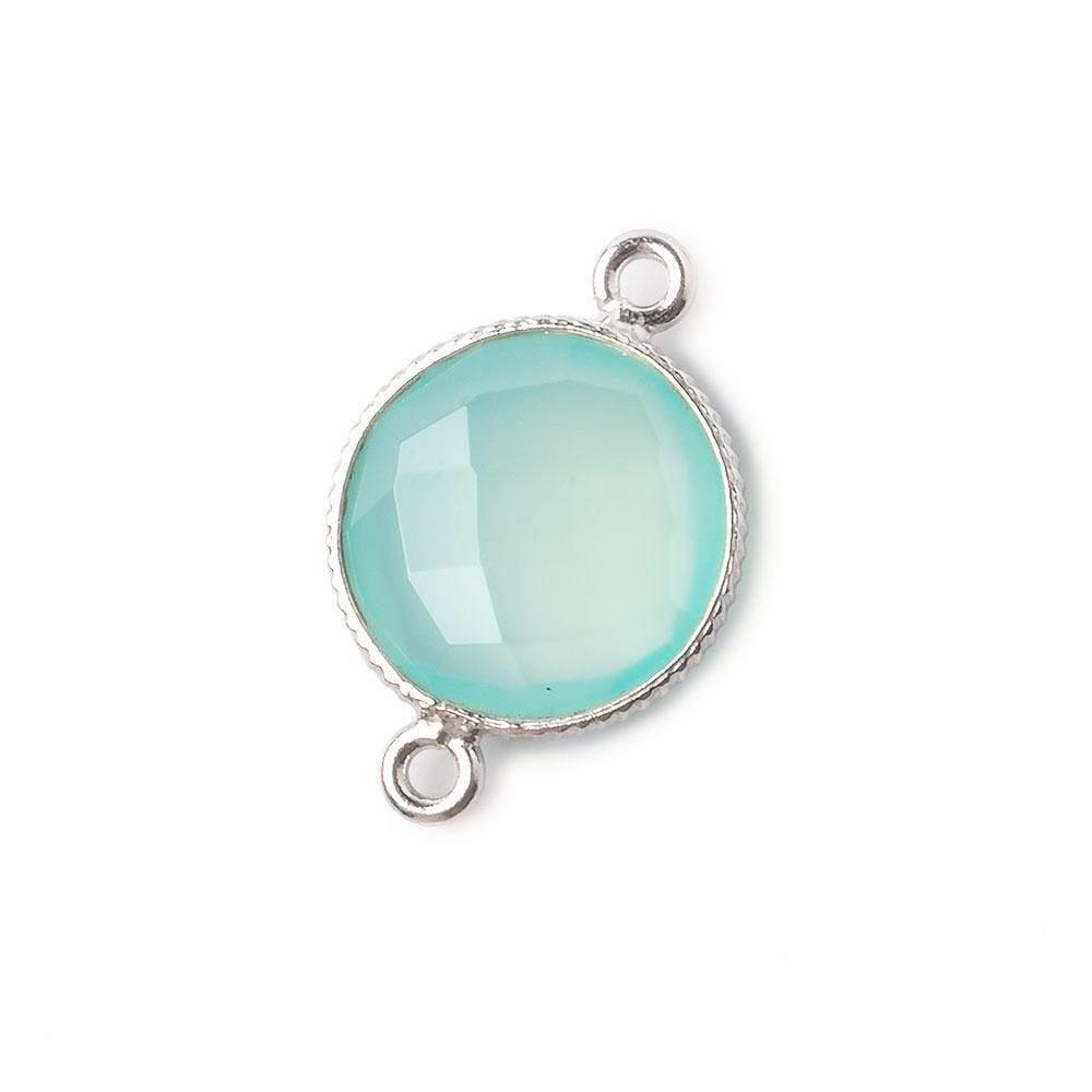 Silver .925 Corrugated Bezel Sea Chalcedony coin 2 ring Connector 1 pc - The Bead Traders