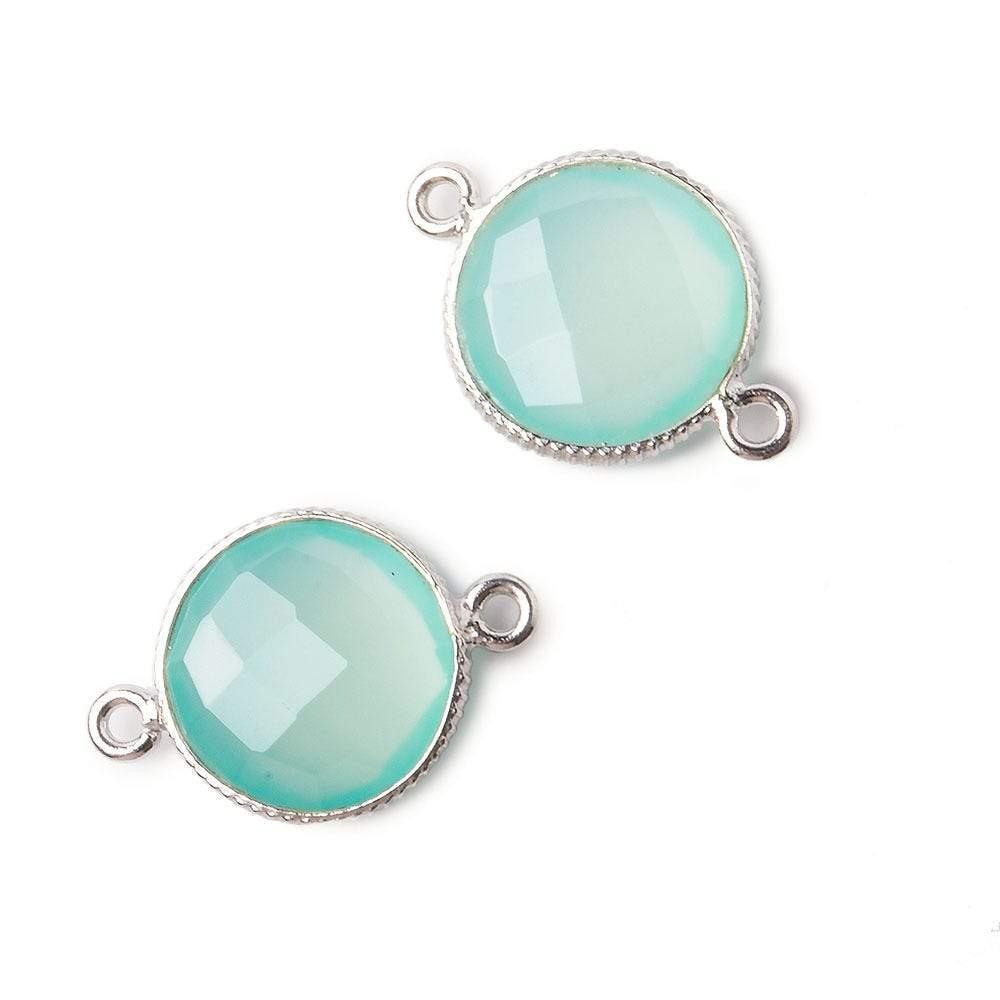 Silver .925 Corrugated Bezel Sea Chalcedony coin 2 ring Connector 1 pc - The Bead Traders