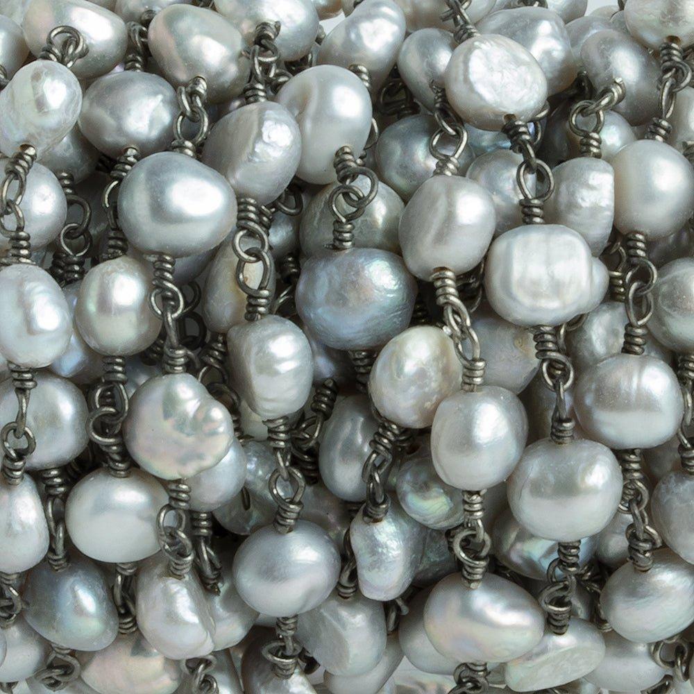 Silver Baroque Freshwater Pearl Black Gold Chain by the Foot 25 pieces - The Bead Traders