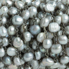Silver Baroque Freshwater Pearl Black Gold Chain by the Foot 25 pieces - The Bead Traders