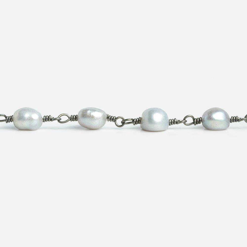 Silver Baroque Freshwater Pearl Black Gold Chain by the Foot 25 pieces - The Bead Traders