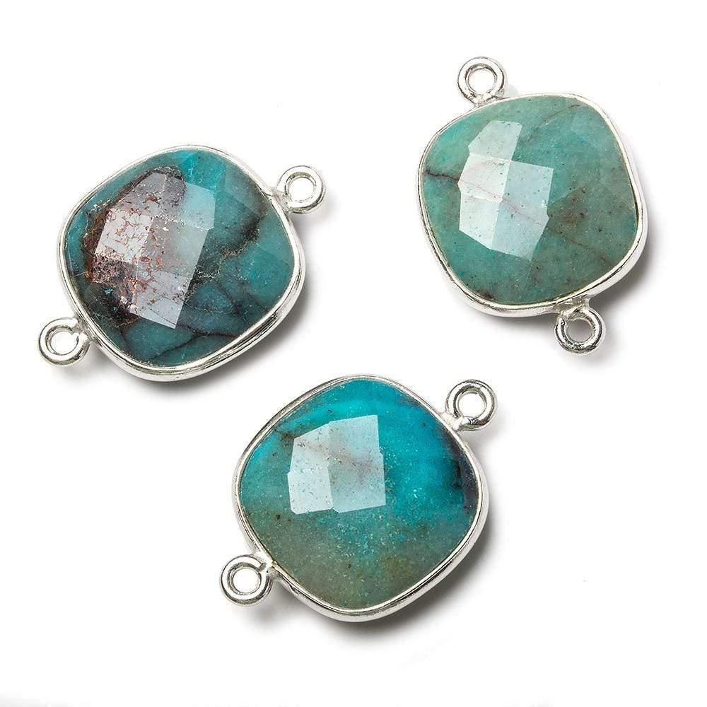 Silver Bezel Chrysocolla faceted cushion Connector 1 piece - The Bead Traders
