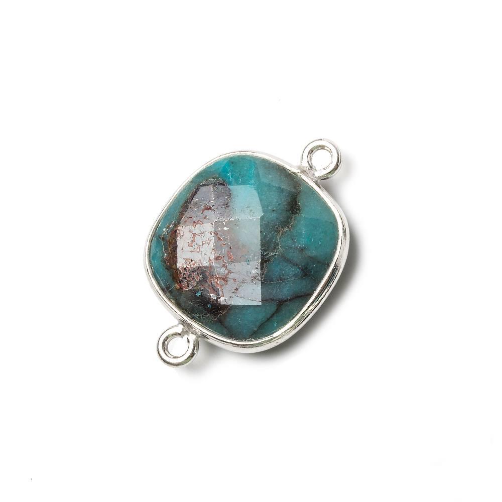 Silver Bezel Chrysocolla faceted cushion Connector 1 piece - The Bead Traders