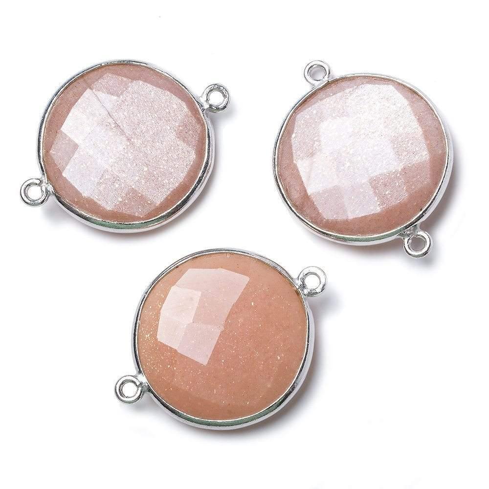 Silver Bezel Peach Moonstone faceted coin Connector 1 piece - The Bead Traders