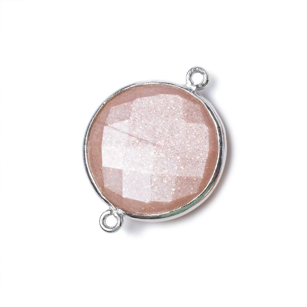 Silver Bezel Peach Moonstone faceted coin Connector 1 piece - The Bead Traders