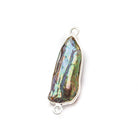Silver Bezel Peacock Biwa Freshwater Pearl Connector 1 focal bead 20x8mm average - The Bead Traders