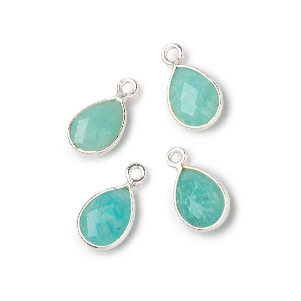 Silver Bezeled Amazonite Faceted Pear Pendants Set of 4 - The Bead Traders
