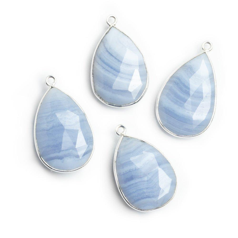 Silver Bezeled Blue Lace Agate Faceted Pear Pendant 1 Piece - The Bead Traders