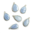 Silver Bezeled Blue Lace Agate Faceted Pear Pendant 1 Piece - The Bead Traders