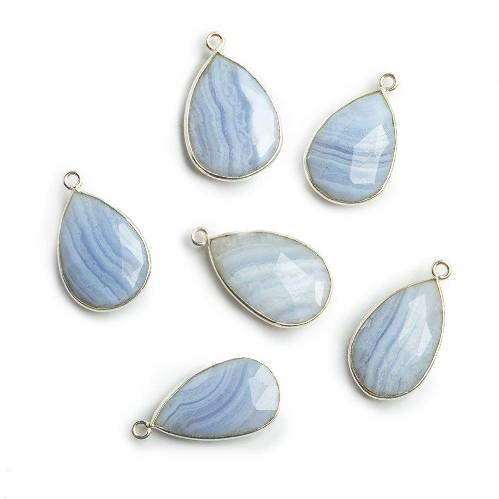 Silver Bezeled Blue Lace Agate Faceted Pear Pendant 1 Piece - The Bead Traders