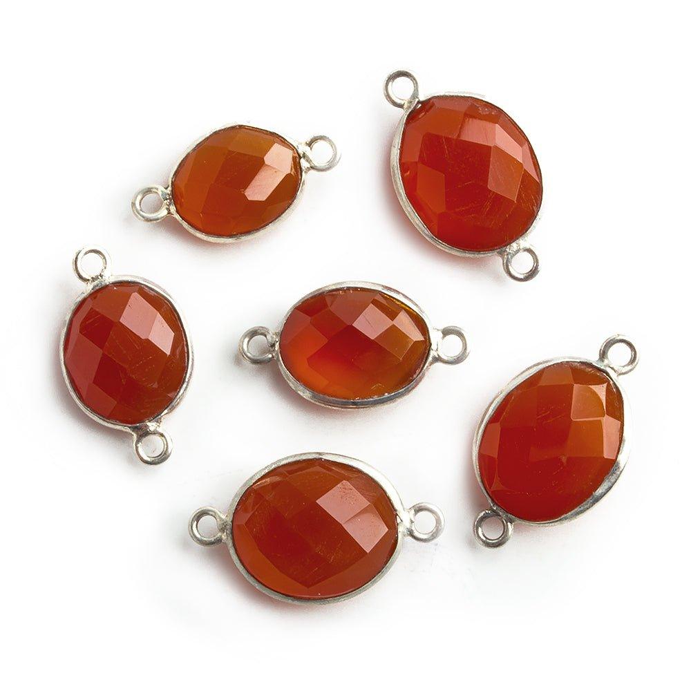Silver Bezeled Carnelian Faceted Oval Connector 1 Piece - The Bead Traders