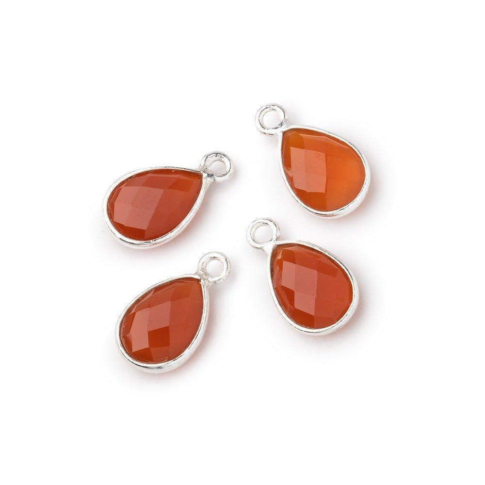 Silver Bezeled Carnelian Faceted Pear Pendants Set of 4 - The Bead Traders