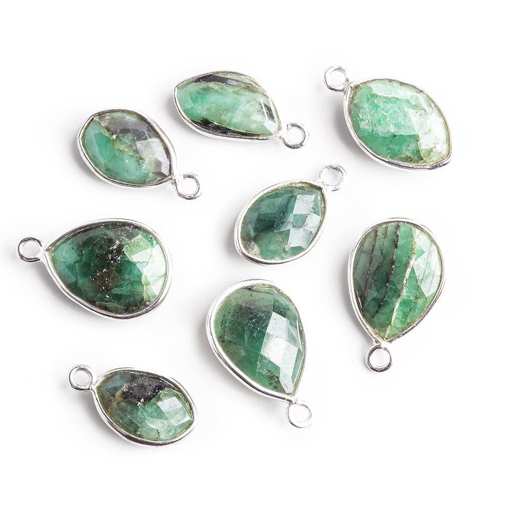 Silver Bezeled Emerald Focal Beads - Lot of 8 - The Bead Traders