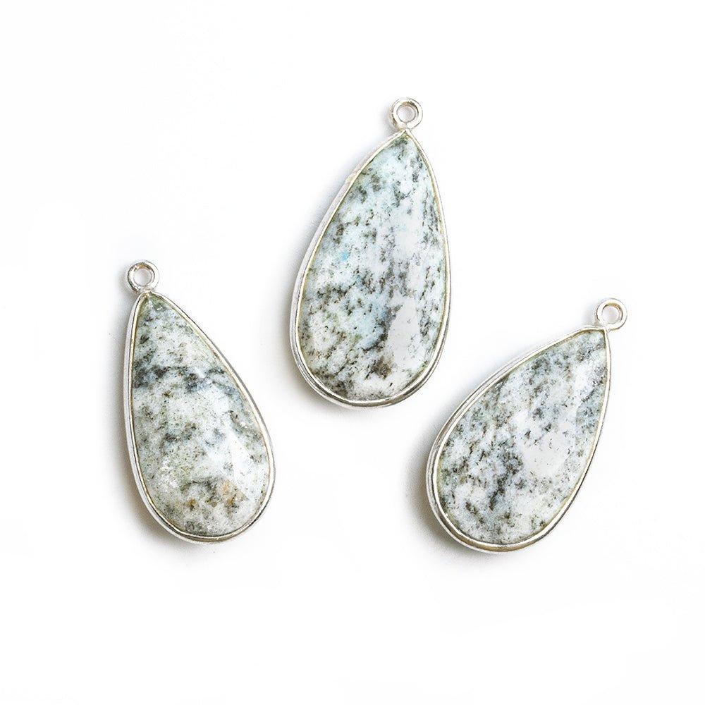 Silver Bezeled K2 Azurite Granite Faceted Pear Focal Pendant 1 Piece - The Bead Traders